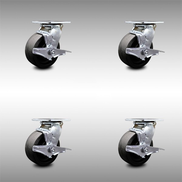Service Caster 5 Inch SS Glass Filled Nylon Swivel Caster Set with Roller Bearings and Brakes SCC-SS30S520-GFNR-TLB-4 - main